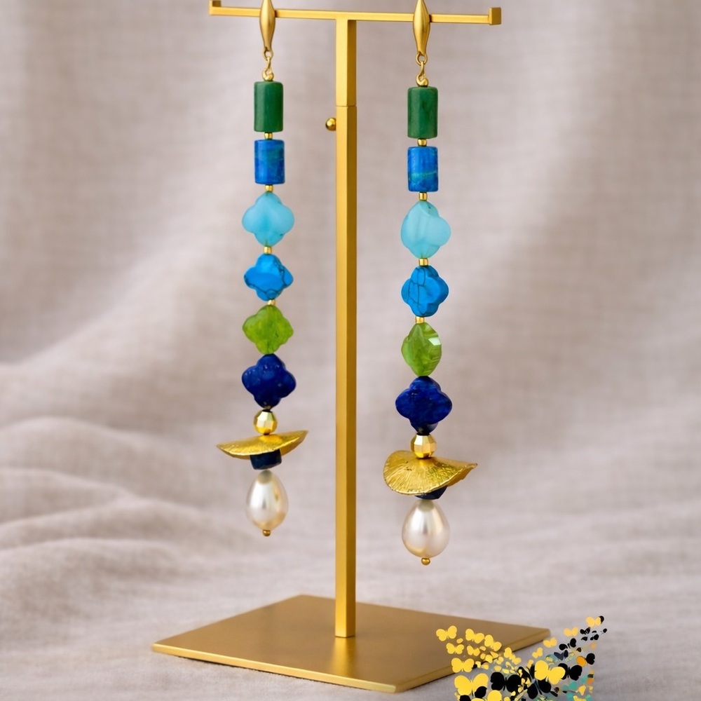 Elegant Gold and Blue Dangle Earrings